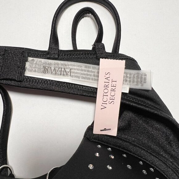 Victoria Secret 32C Bombshell Push Up Bikini Top Glam Cups Shine Strap Black - Picture 10 of 10